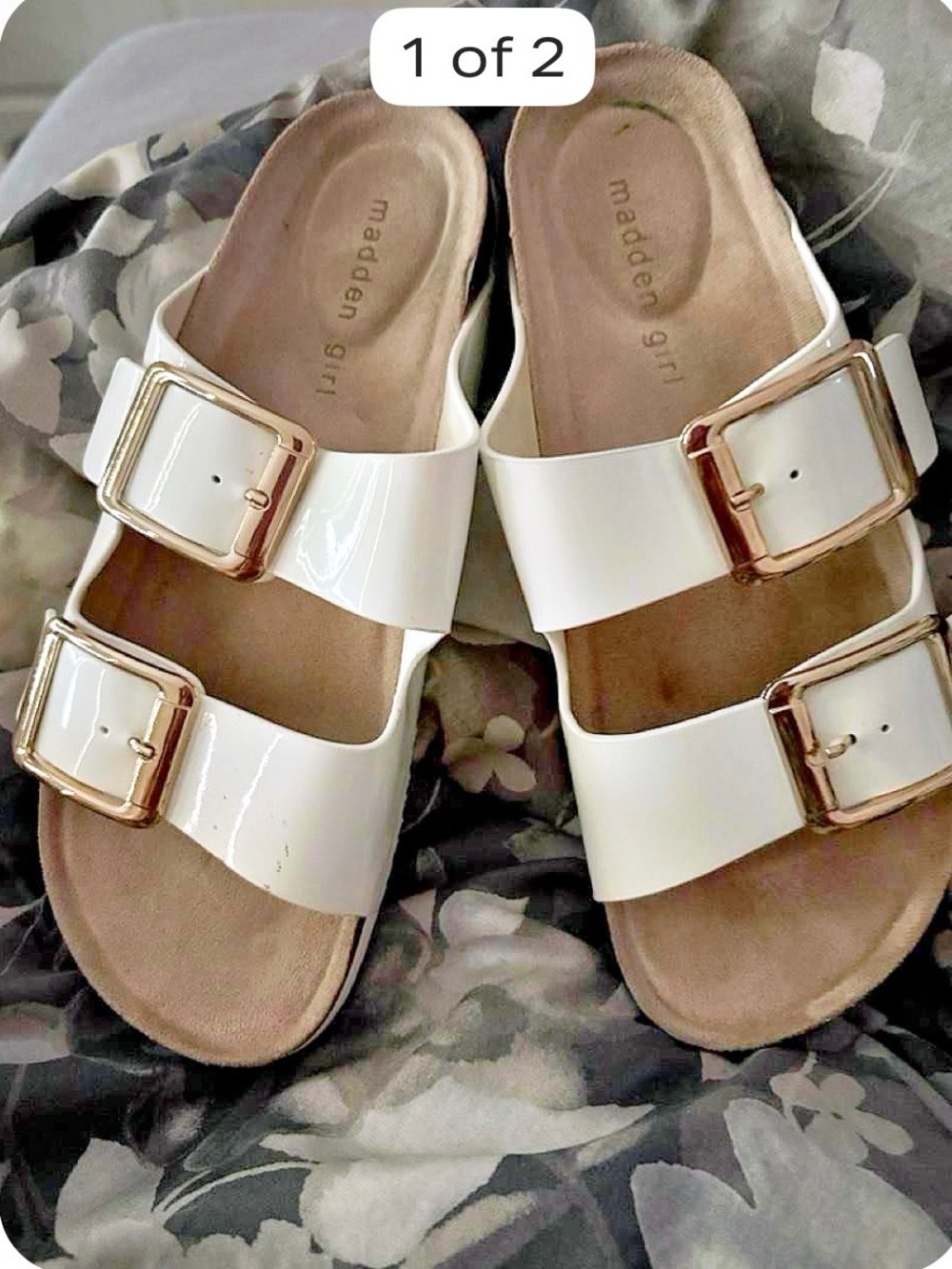Madden Girl White Patent Double Buckle Slide Sandals